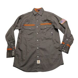 BOCOMAL FR Shirt Mens Small Gray Flame Resistant Workwear NFPA 2112 Flag Patch
